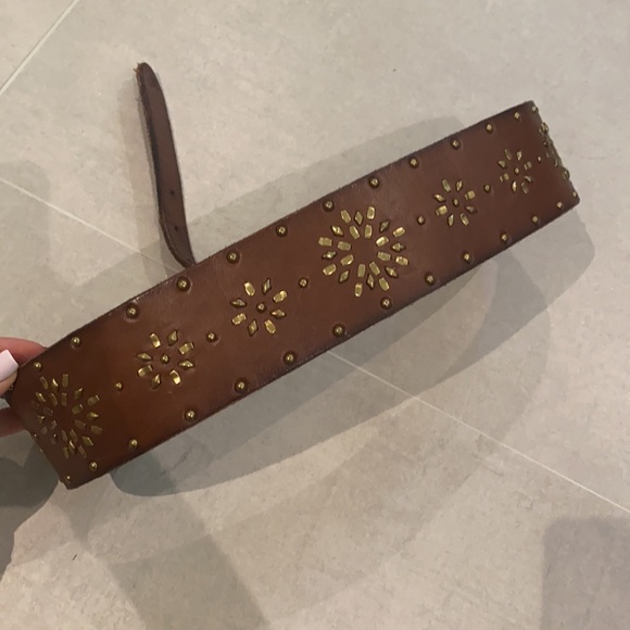 Abercrombie women size L/XL brown leather belt with gold studs adjustable y2k main image 6